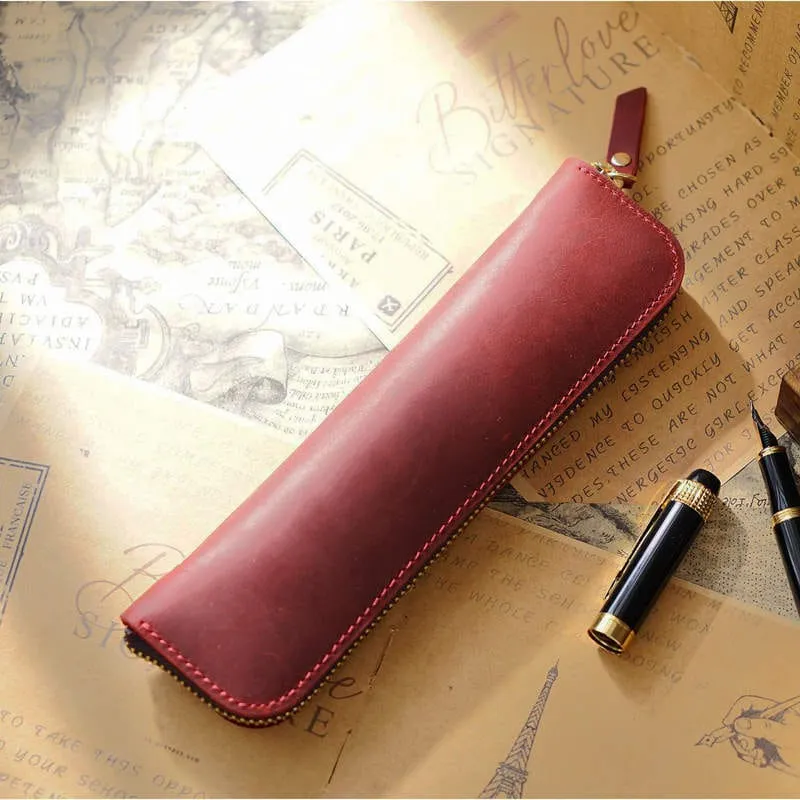 Mini Zippered Leather Pen & Pencil Cases