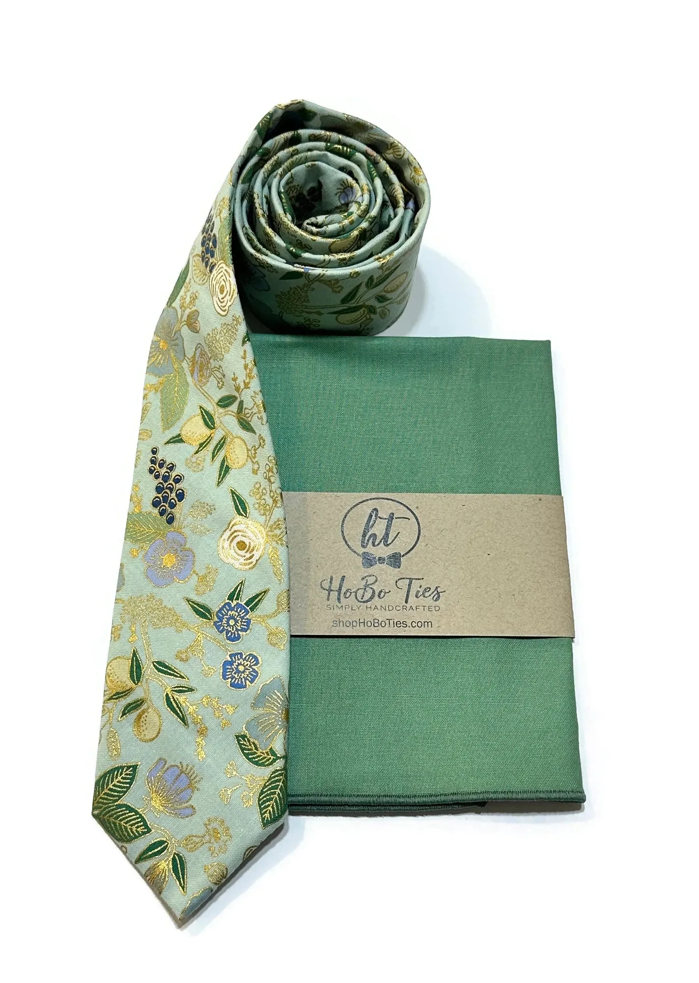 Mint Metallic Colette Floral Necktie