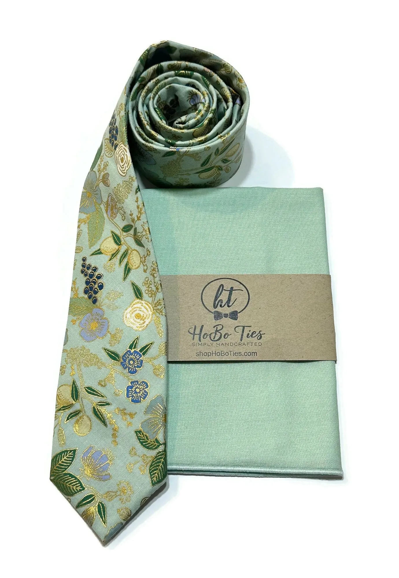 Mint Metallic Colette Floral Necktie