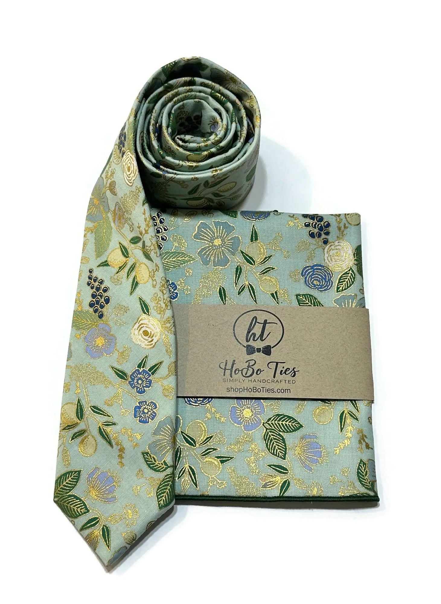 Mint Metallic Colette Floral Necktie