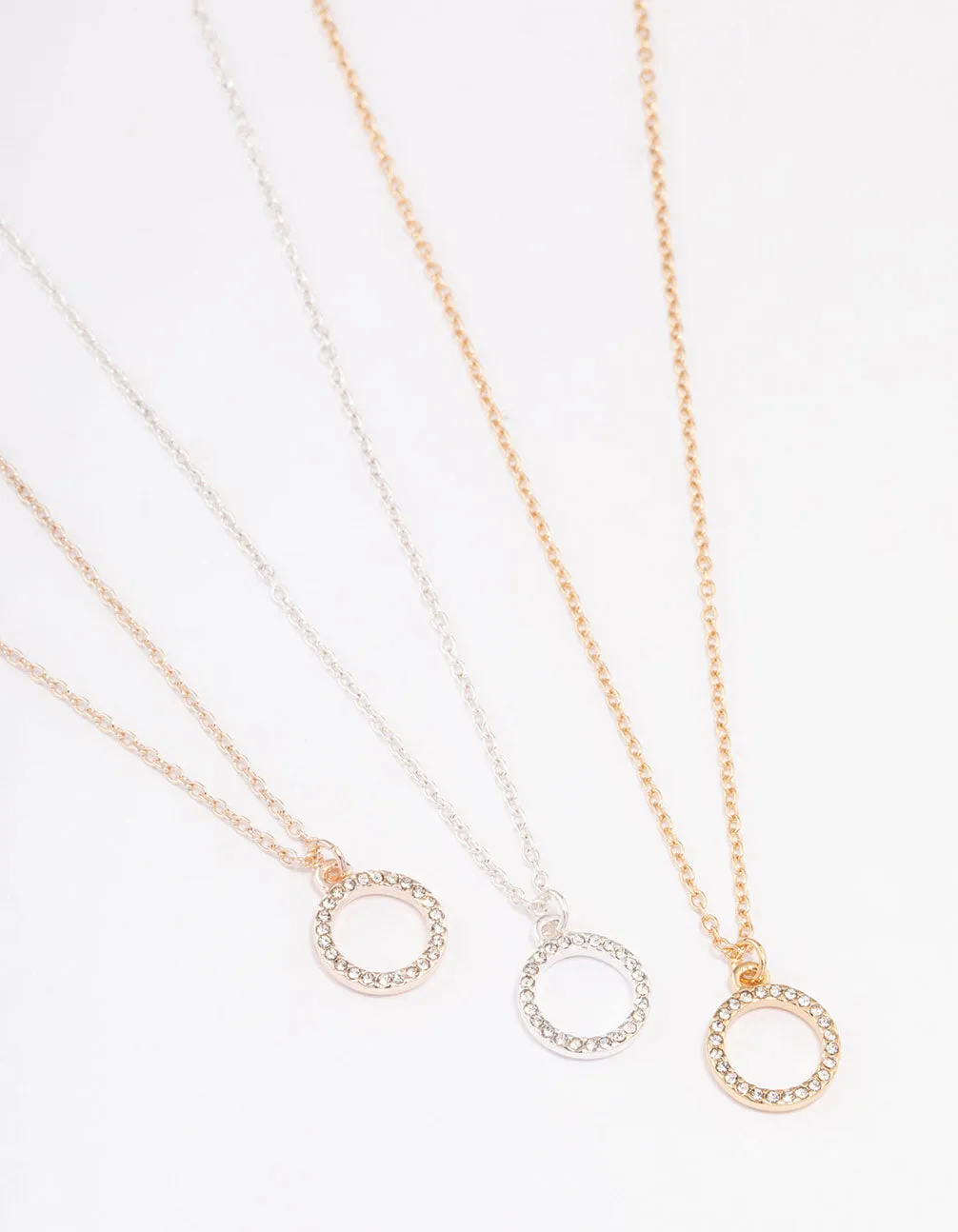 Mixed Metal Diamante Open Circle Necklace 3-Pack