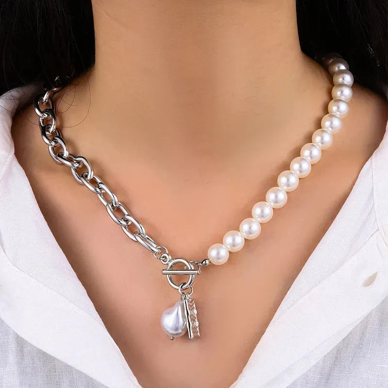 Multilayer Snake Chain Pearl Pendant Punk Jewelry Fashion Necklace