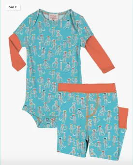 Munki Munki sock monkey romper & infant set - Blue