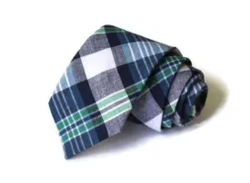 Navy & Green Madras Plaid Necktie - Youth