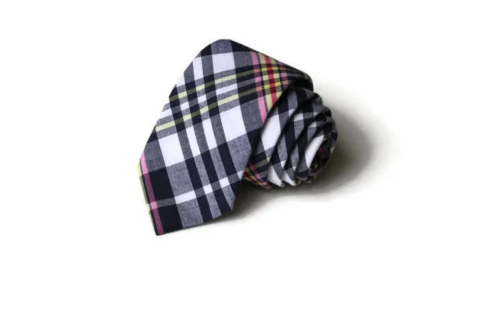 Navy & Pink Madras Plaid Necktie - Youth