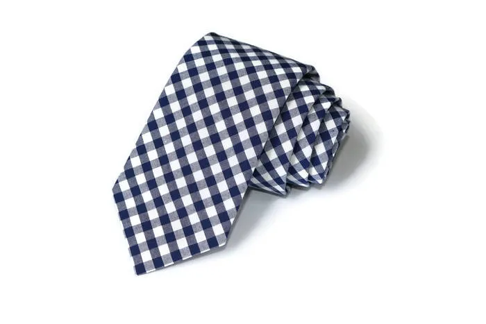 Navy Blue Gingham Check Necktie