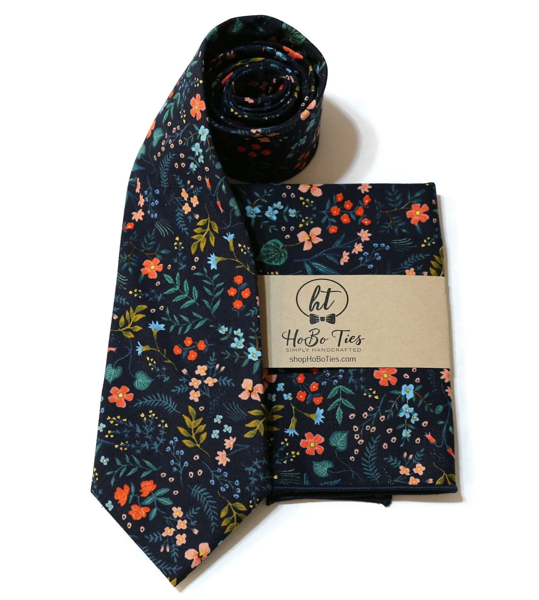 Navy Metallic Wildwood Floral Necktie