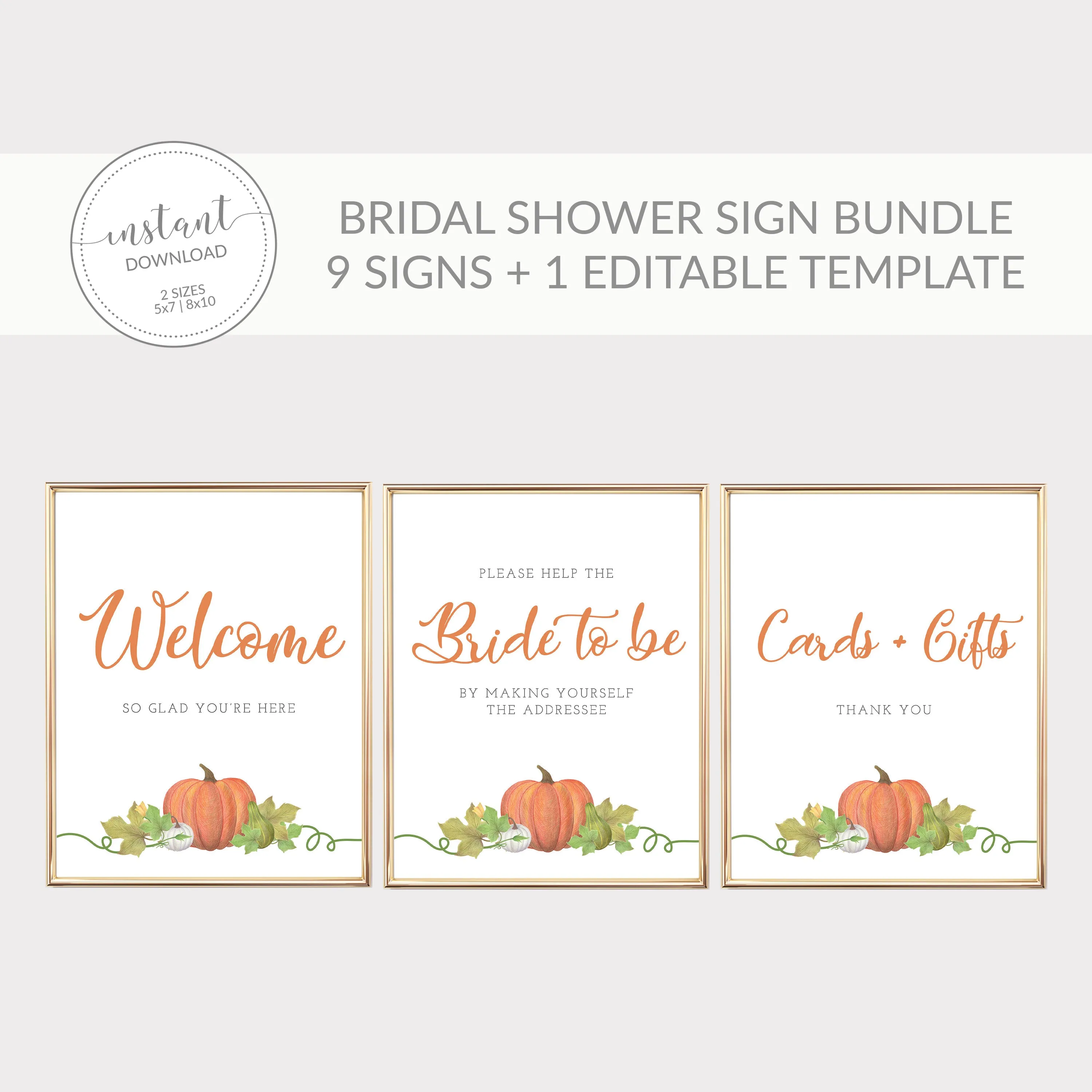 Pumpkin Bridal Shower Sign Bundle, Pumpkin Bridal Shower Decorations, Halloween Bridal Shower Table Signs, INSTANT DOWNLOAD - HP100