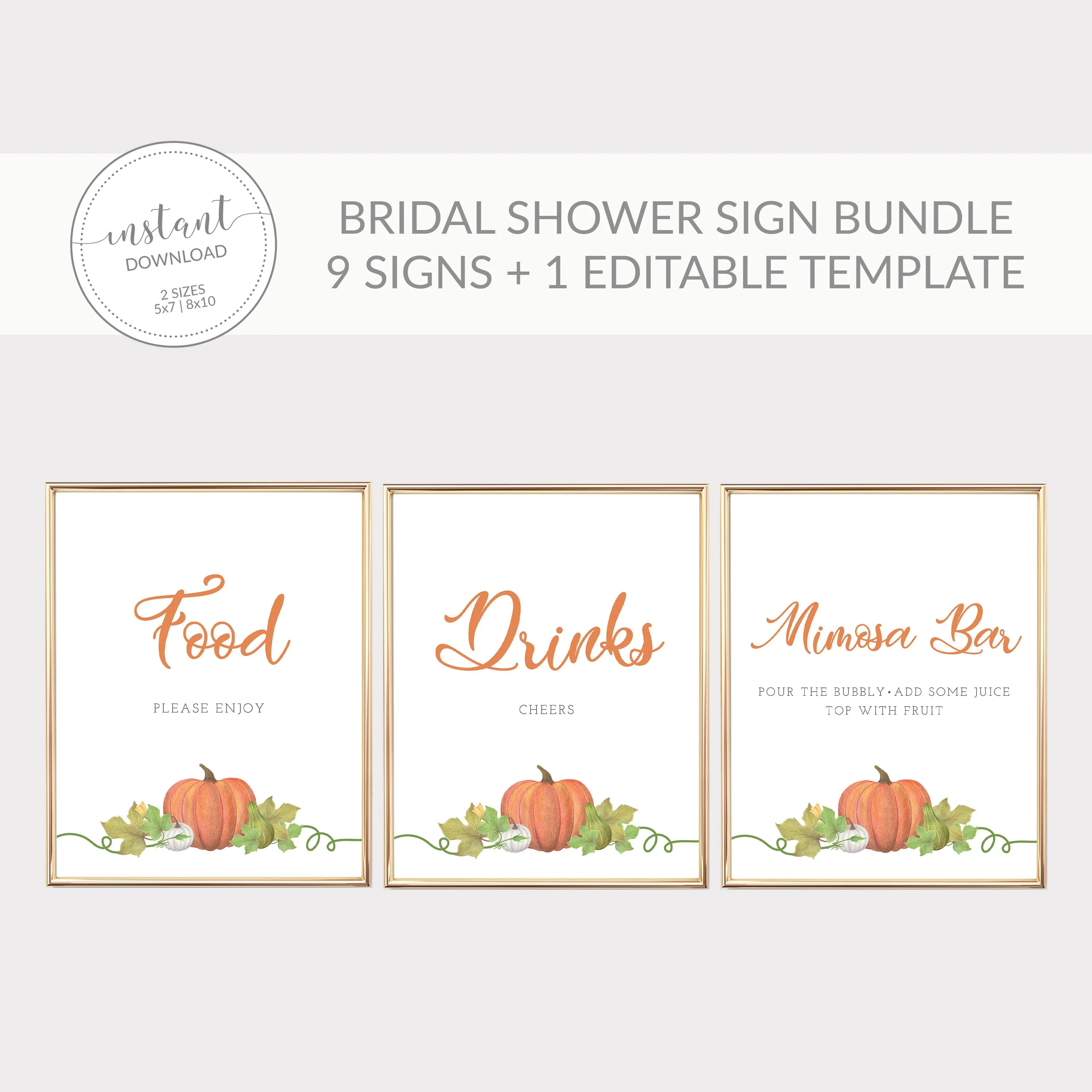 Pumpkin Bridal Shower Sign Bundle, Pumpkin Bridal Shower Decorations, Halloween Bridal Shower Table Signs, INSTANT DOWNLOAD - HP100