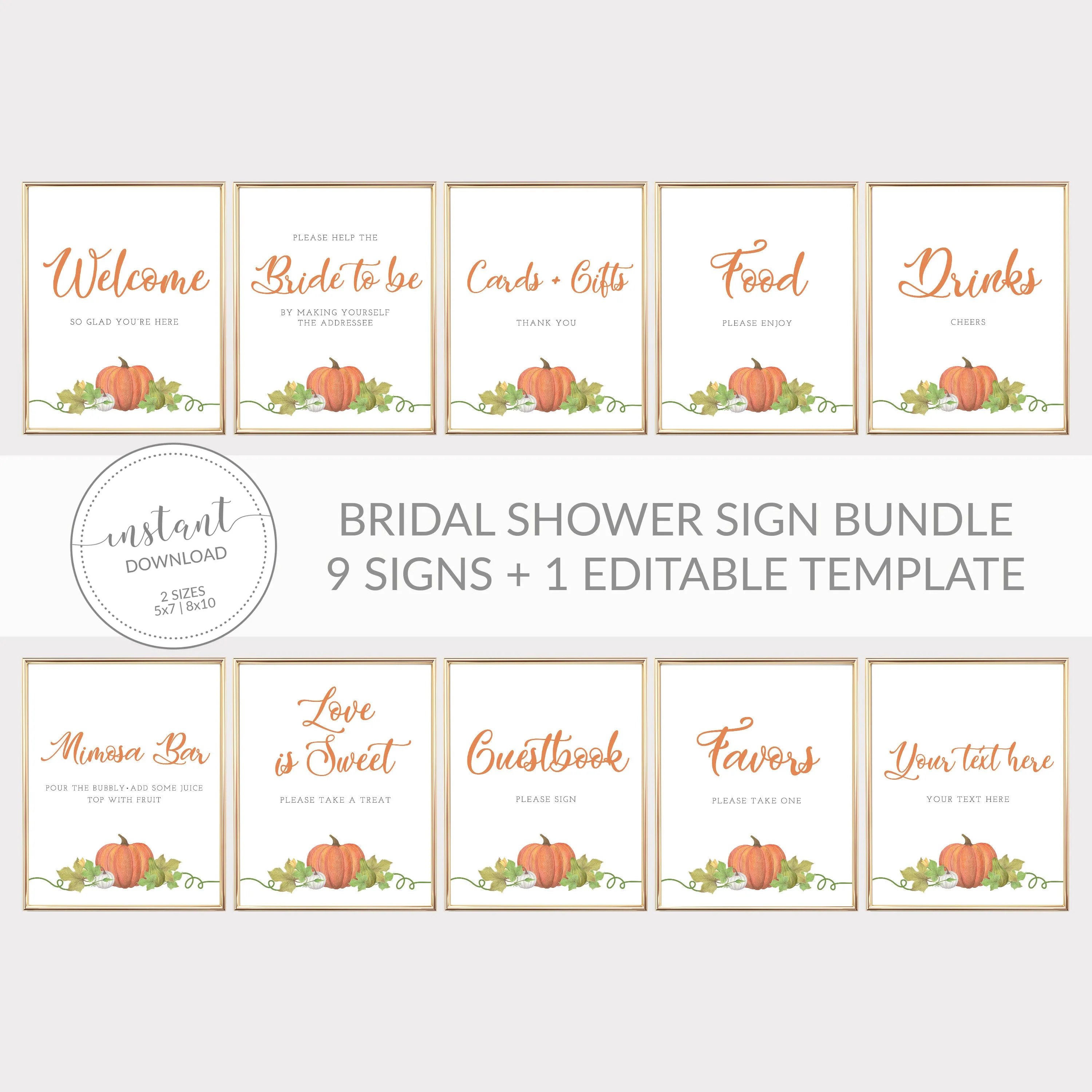 Pumpkin Bridal Shower Sign Bundle, Pumpkin Bridal Shower Decorations, Halloween Bridal Shower Table Signs, INSTANT DOWNLOAD - HP100