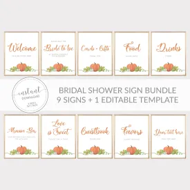 Pumpkin Bridal Shower Sign Bundle, Pumpkin Bridal Shower Decorations, Halloween Bridal Shower Table Signs, INSTANT DOWNLOAD - HP100