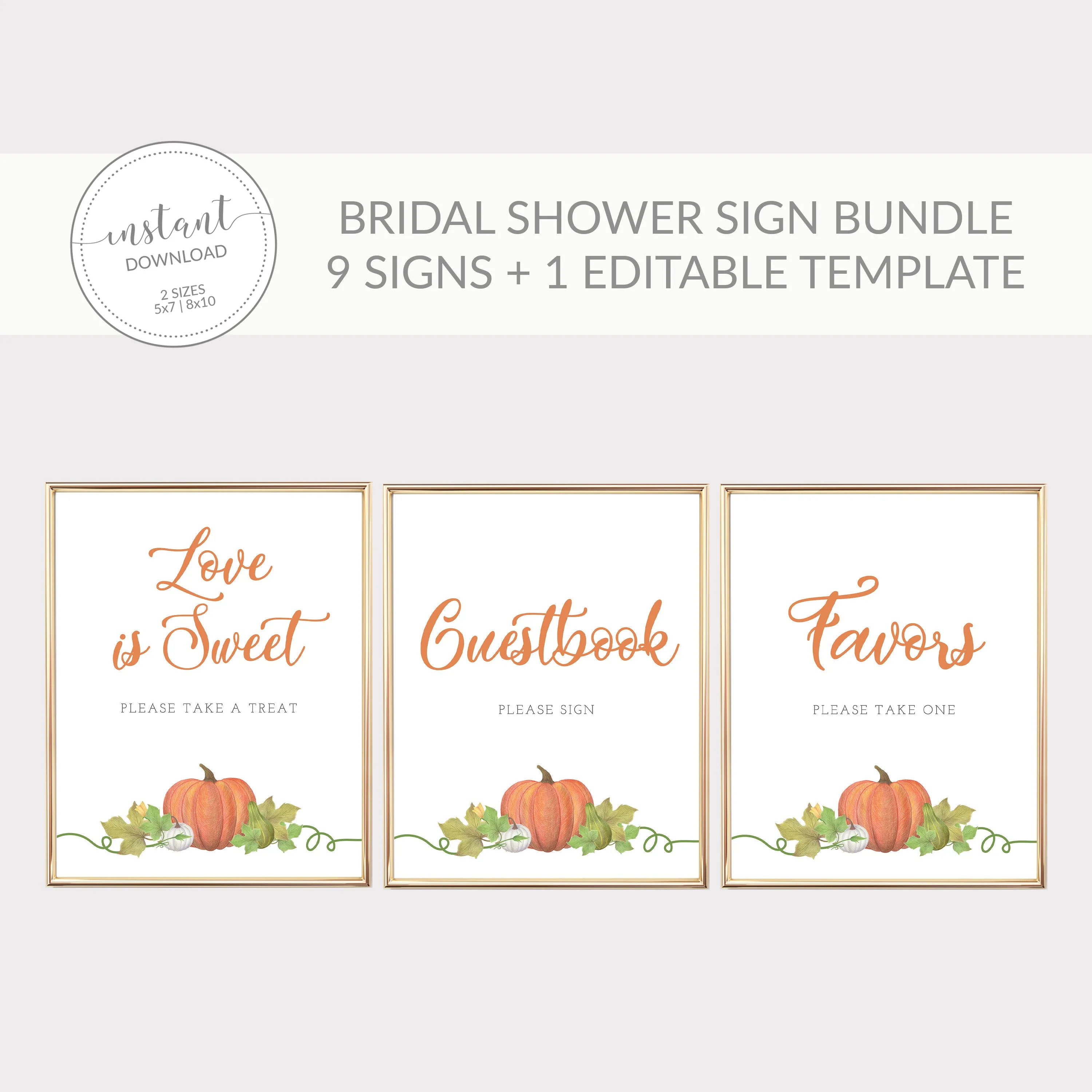 Pumpkin Bridal Shower Sign Bundle, Pumpkin Bridal Shower Decorations, Halloween Bridal Shower Table Signs, INSTANT DOWNLOAD - HP100