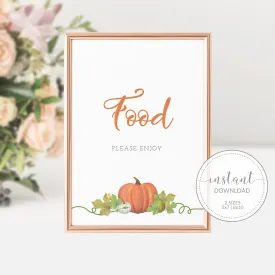 Pumpkin Food Sign Printable, INSTANT DOWNLOAD - HP100