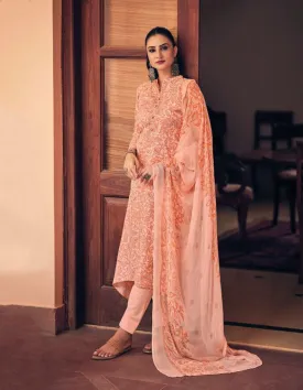 Pure Cotton Unstitched Suit With Orange Chiffon Dupatta