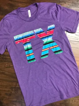 Purple/Aqua Serape State Abbreviation Tee