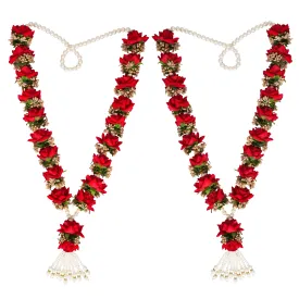 RJ SALES & PROMOTIONS Artificial Flowers Photo Bride Groom Garland 30.77inch (Red Rose 2 Piece Jaimala)