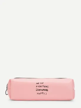 Slogan Print Pencil Case