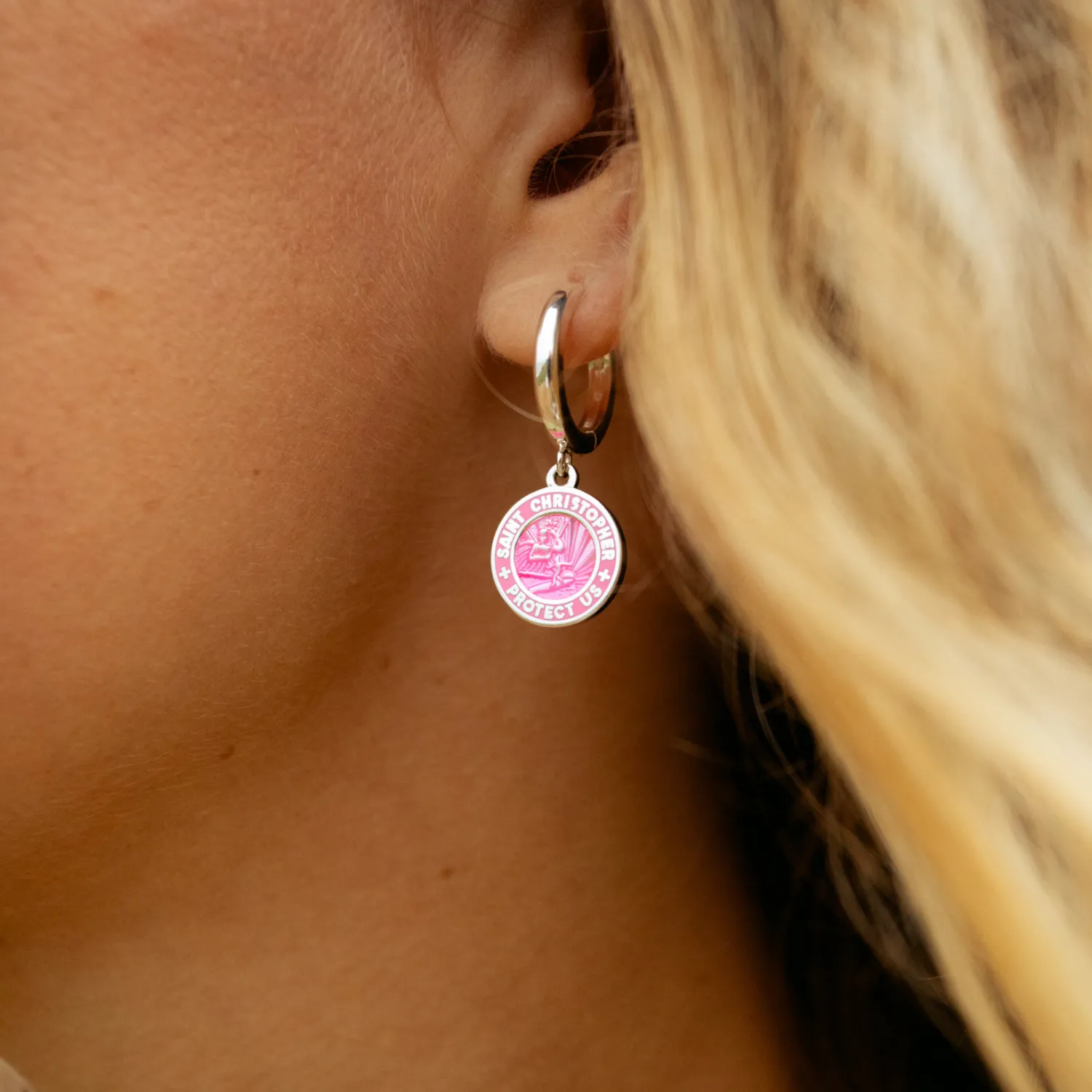 St. Christopher Earrings - Pink / Pink