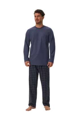 TEEK - Plain Top Plaid Bottoms Pajamas