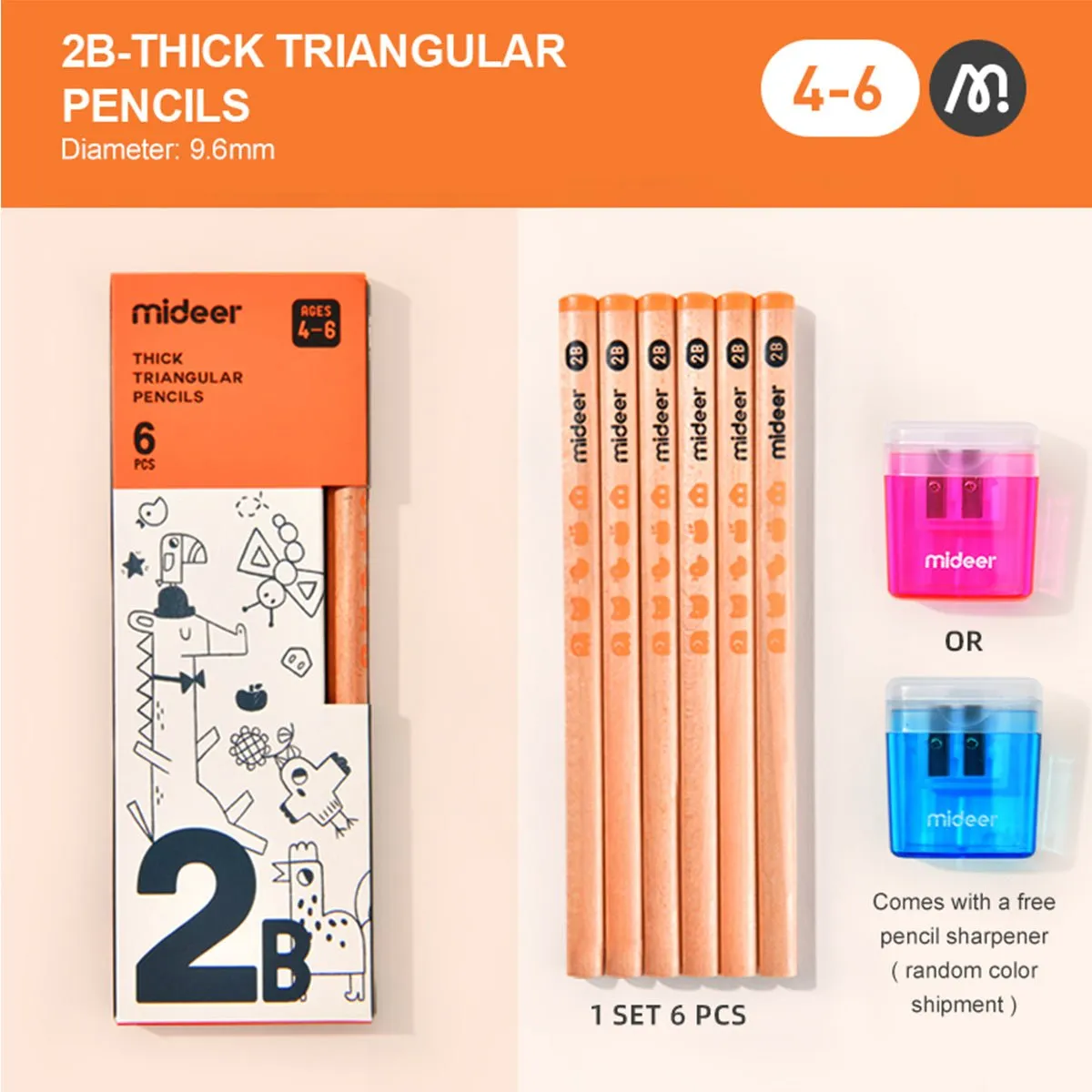 Thick Triangular Pencils - 2B 6pcs