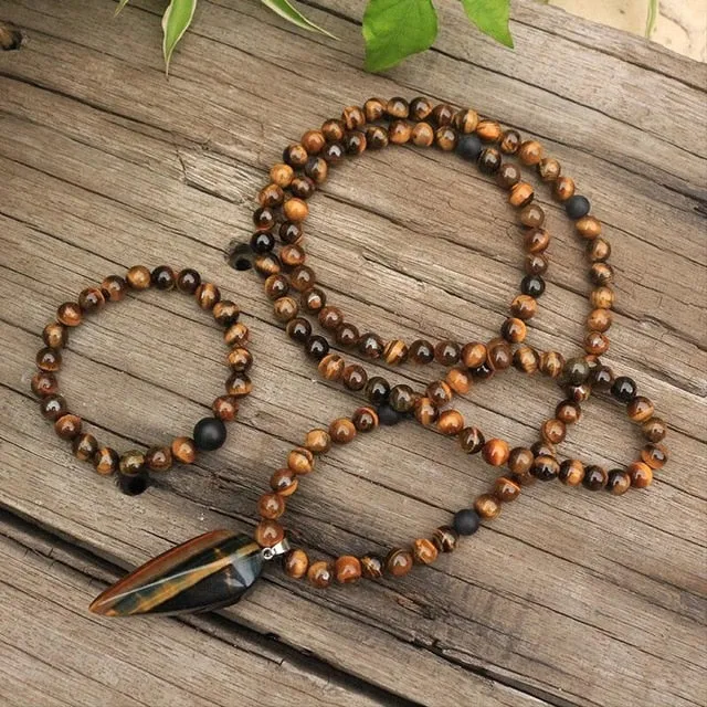 Tigers Eye & Black Onyx Bracelet/Necklace/Mala Set