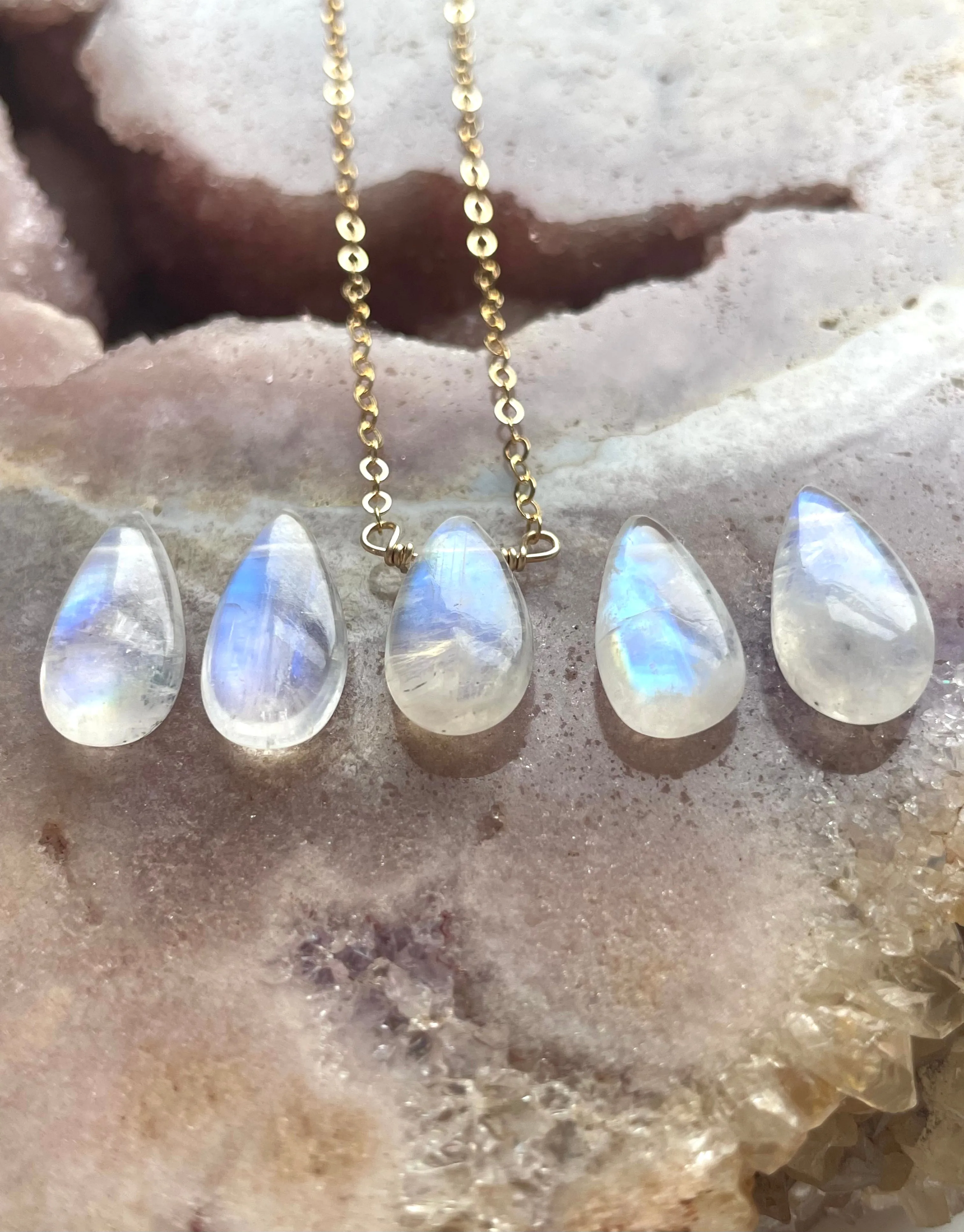 Tiny Rainbow Moonstone Pendant Necklace Sterling Silver or Gold Filled