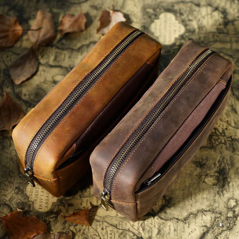 Unisex Leather Pencil Case Pen Bag