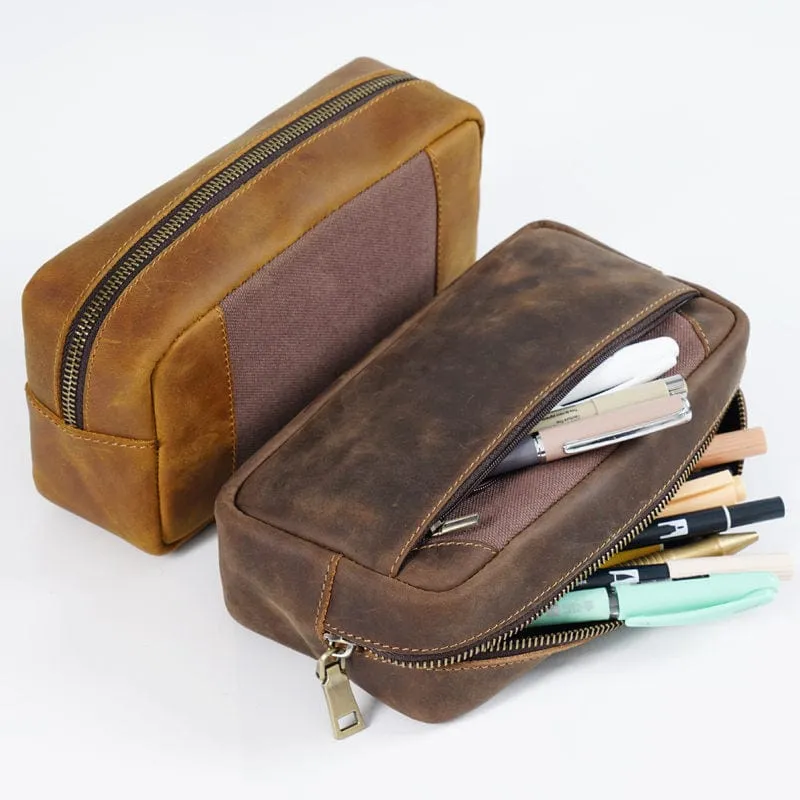 Unisex Leather Pencil Case Pen Bag