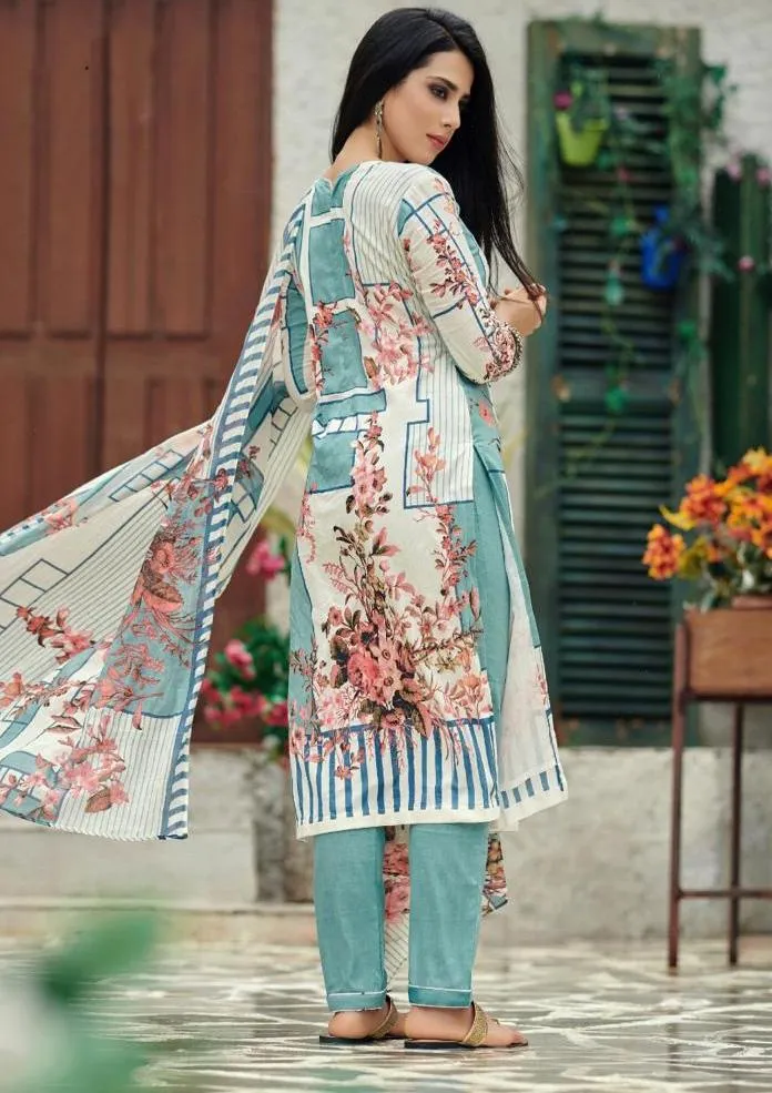 Unstitched Lawn Cotton Pakistani Suit Dress material