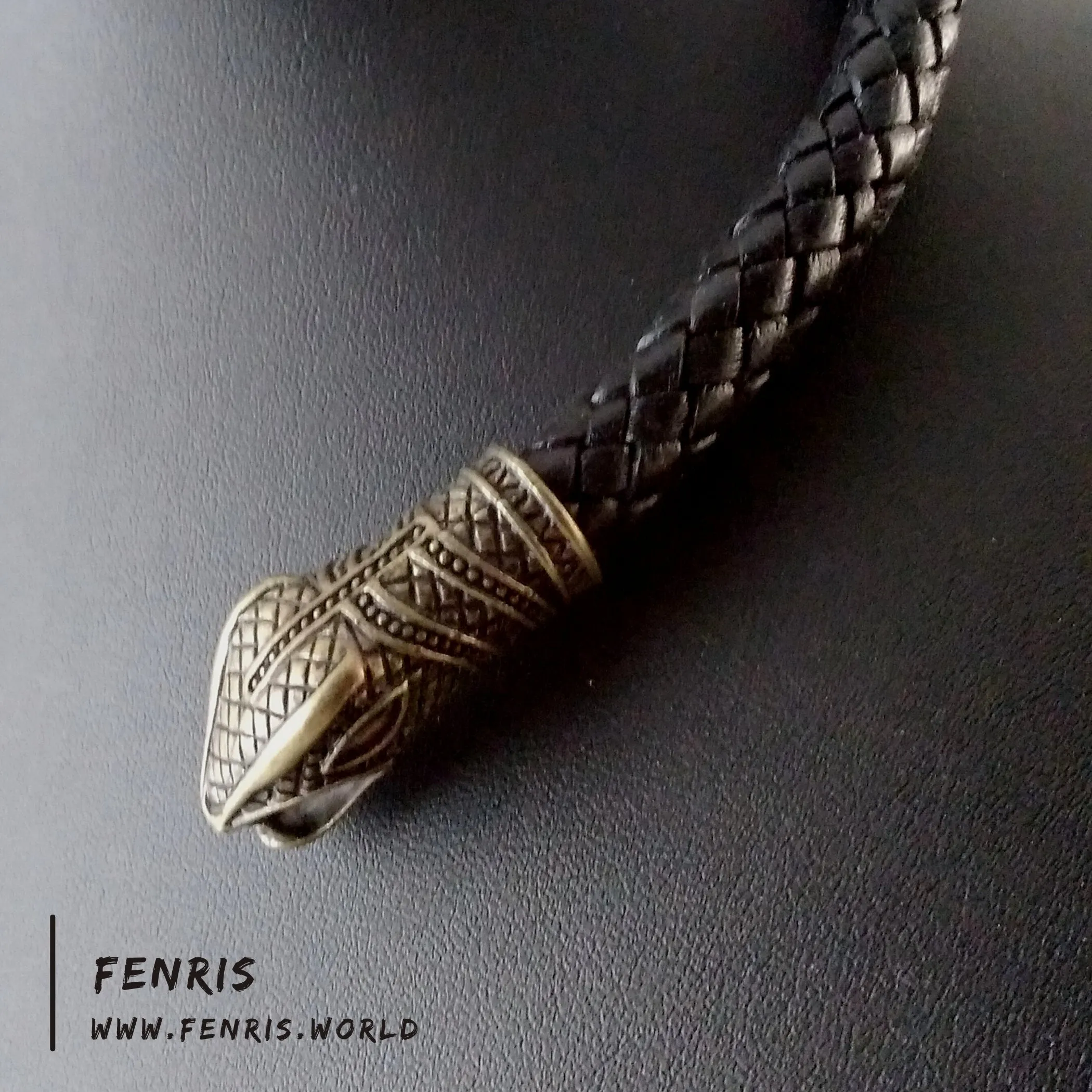 Viking Torc Bronze Snake Black Leather | Fenris