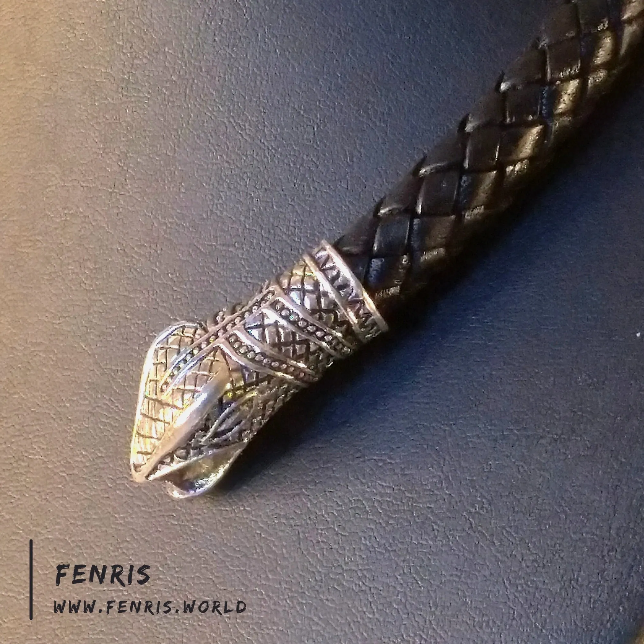 Viking Torc Silver Snake Black Leather | Fenris