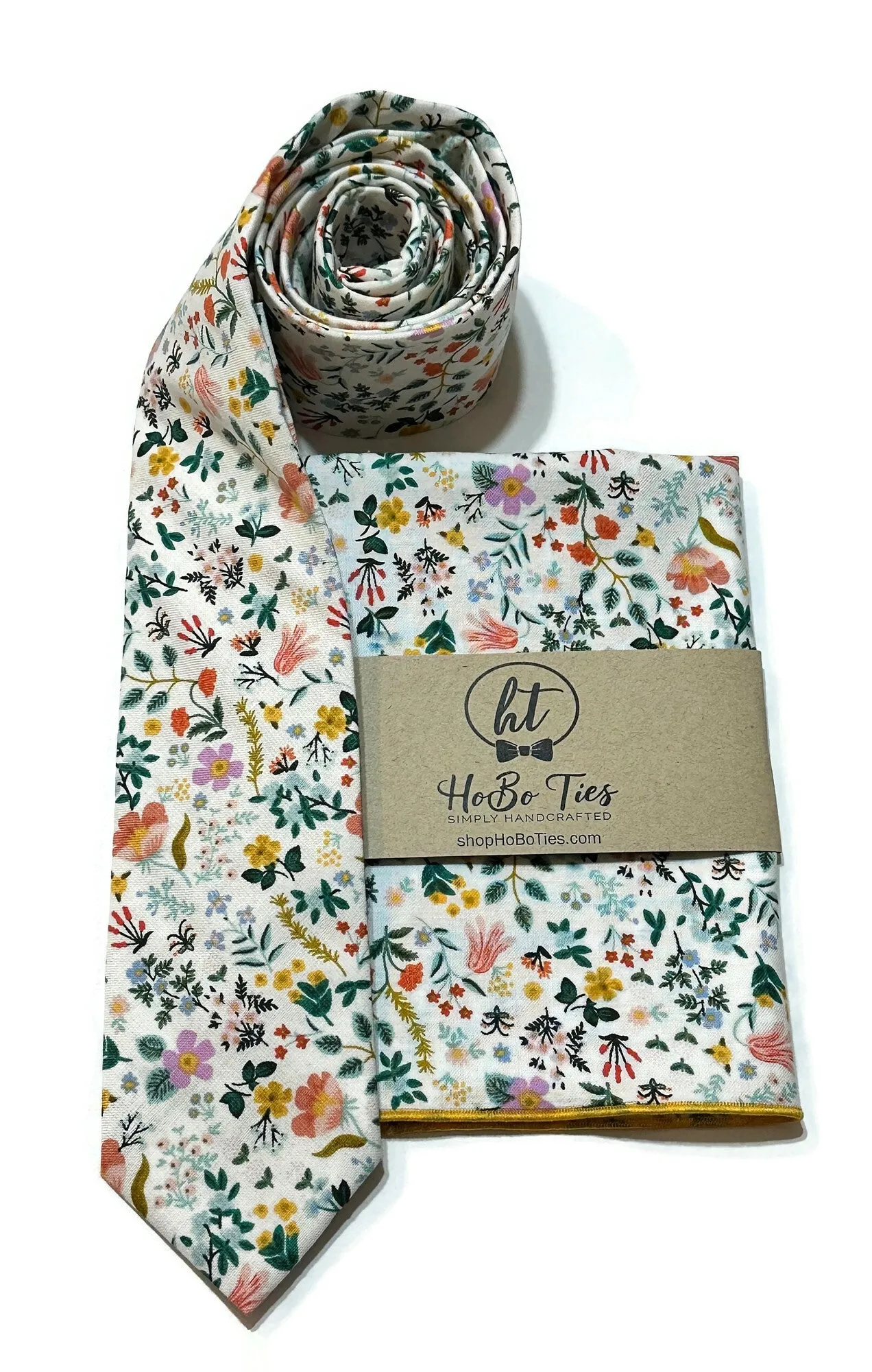 White Bramble Fields Floral Necktie