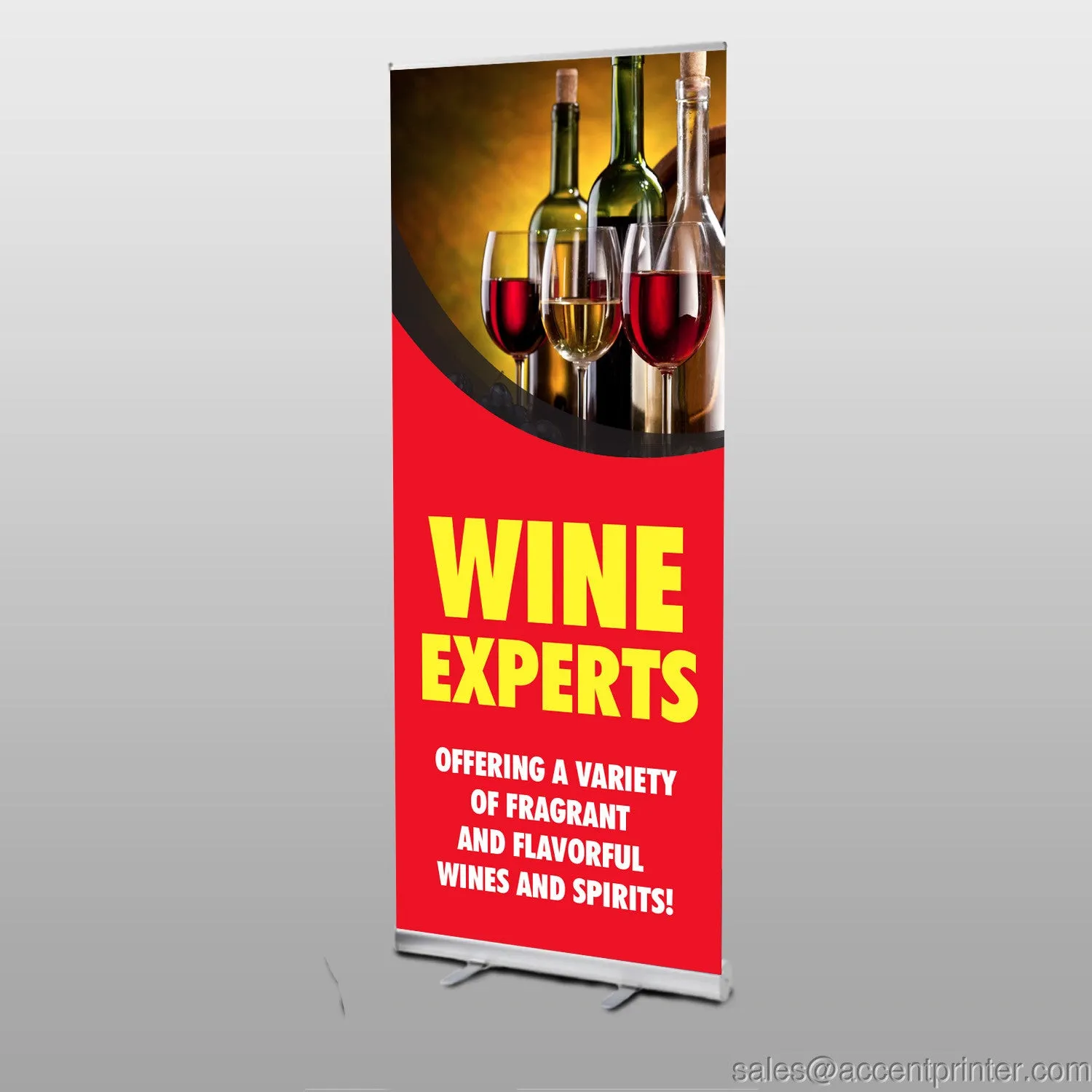 Wine Experts Retractable Banner with Aluminum Stand, 3’w x 6.5’h, Full Color