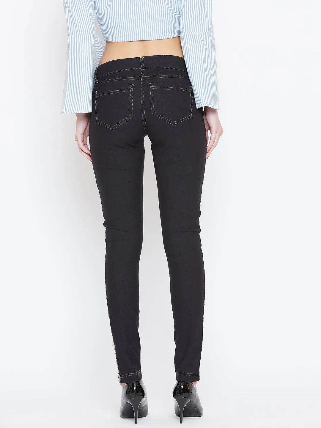 Women Black Solid Skinny Fit Trouses