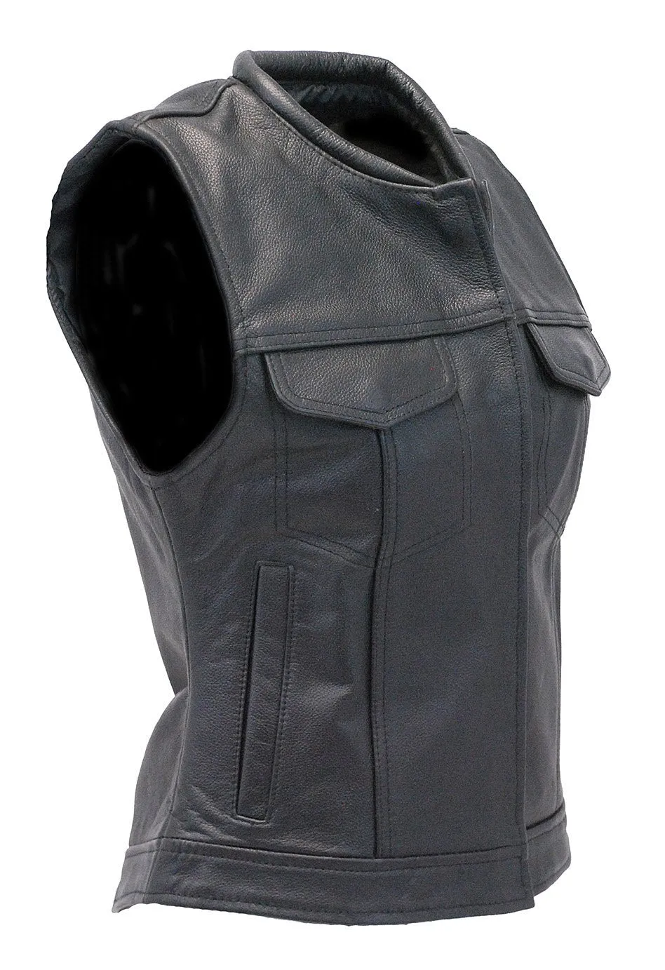 Women's Long Leather Club Vest w/1 Piece Back #VL10140GK