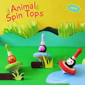 Wooden Animal Spin Tops