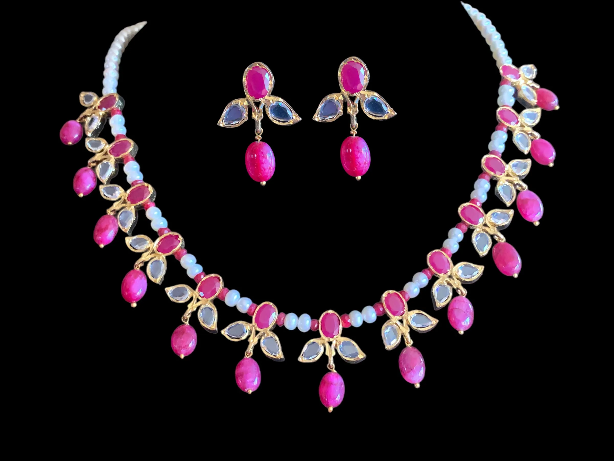 ZAFRIN gold plated silver necklace set in ruby (  SHIPS IN 4 WEEKS )